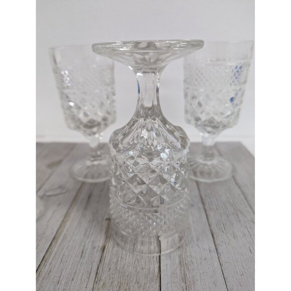 Set 4 Wexford Anchor Hocking Glass Water Goblets 6 5/8" Diamond Cut Stemmed - Picture 5 of 6